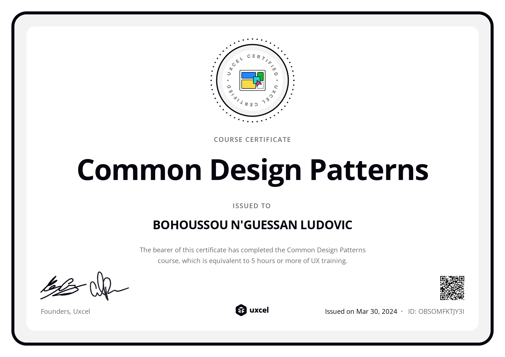 BOHOUSSOU N'GUESSAN LUDOVIC's certificate